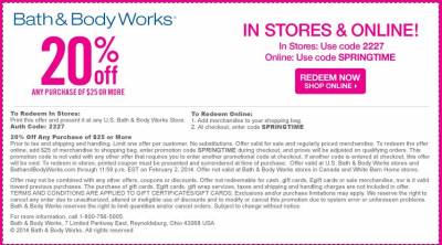 Bath and Body Works: 20% Off Any Purchase of $25 or More