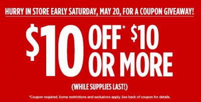 Coupon - $10 Off when you buy $10 or more (May 20)