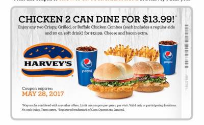 Coupon - 2 Can Dine for $13.99 at Harvey's 