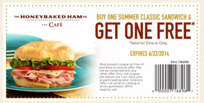 Coupon - BOGO Summer Classic Sandwich at HoneyBaked Ham