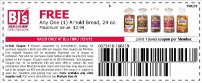 Coupon - Free Arnold Bread from BJ's