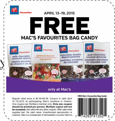 Coupon - Free Bag of Candies at Mac's