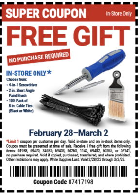 Coupon - Free Gift at Harbor Freight