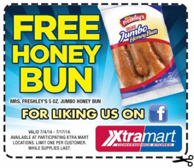 Coupon - Free Honey Bun at Xtramart