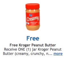 Receive ONE (1) jar Kroger Peanut Butter (creamy, crunchy, natural or honey roas