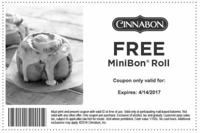 Coupon - Free Minibon Roll at Cinnabon