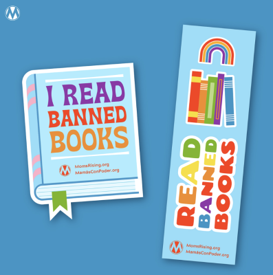 Free bookmark and sticker from MomsRising.org