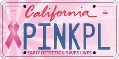 Sign up: Free California Pink Ribbon License Plate - Calif. Only