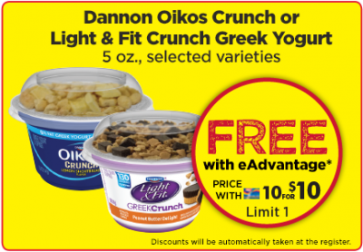 Loaded coupon: Free Dannon Oikos Crunch or Light & Fit Crunch Greek Yogurt at Gi