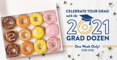 FREE doughnuts at Krispy Kreme on 5/13/21 (For Graduates!)