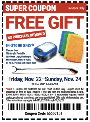 Free Gift at Harbor Freight (Nov 22 to 24)