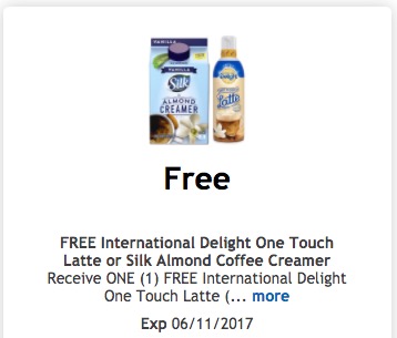 FREE International Delight One Touch Latte or Silk Almond Coffee Creamer