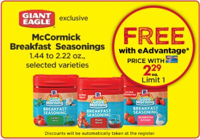 Load up: Free McCormick Breakfast Seasonings At Giant Eagle