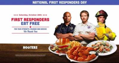 free meal to all First Responders at Hooters on Oct 28