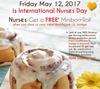 Free Minibon for Nurses at Cinnabon on May 12, 2017