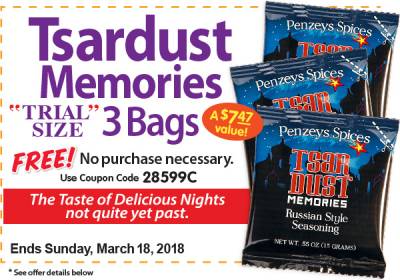 Free Penzeys Tsardust Memories Trial Size Bag