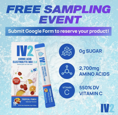 Free Sample of IV2 zero-sugar, amino acid-based electrolyte drink mix