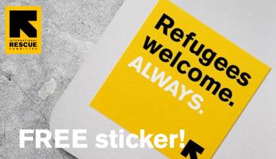 Free Stickers - refugees are welcome here in America