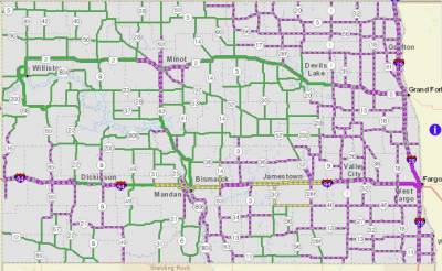 North Dakota Road Map