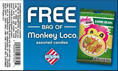 Stripes Stores: Free Bag of Monkey Locos Candies With Coupon