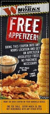 The Works- FREE Appetizer Printable and Mobile Coupon!